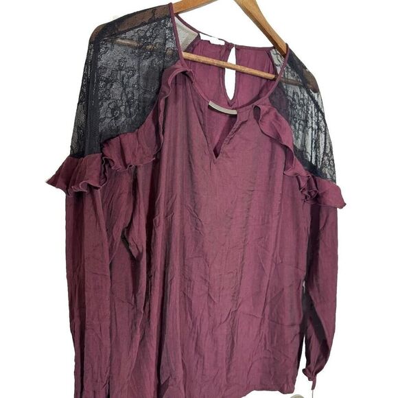 Maurices Purple Blouse‎ 2X Plus Black Lace Dark Romantic Goth Whimsigoth - Picture 1 of 8